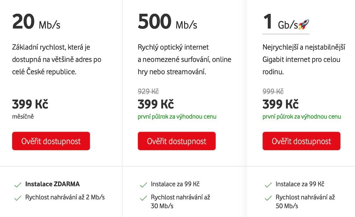 Nabízené tarify od Vodafonu (Foto: vodafone.cz)